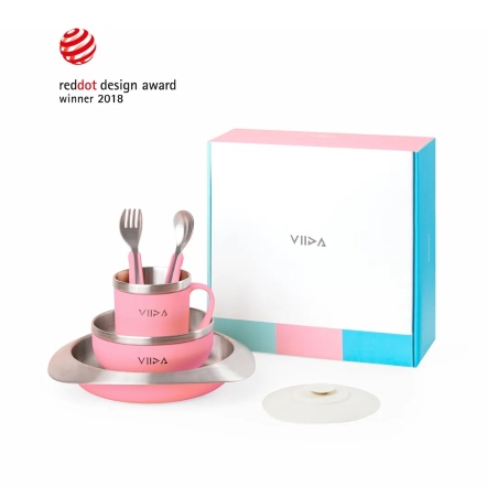 VIIDA 抗菌不鏽鋼餐具旗艦組-甜心粉