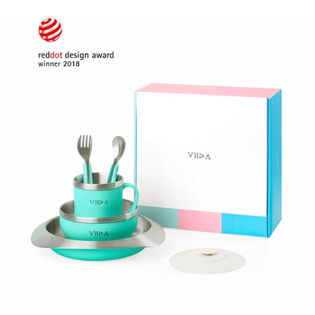 VIIDA 抗菌不鏽鋼餐具旗艦組-湖水綠